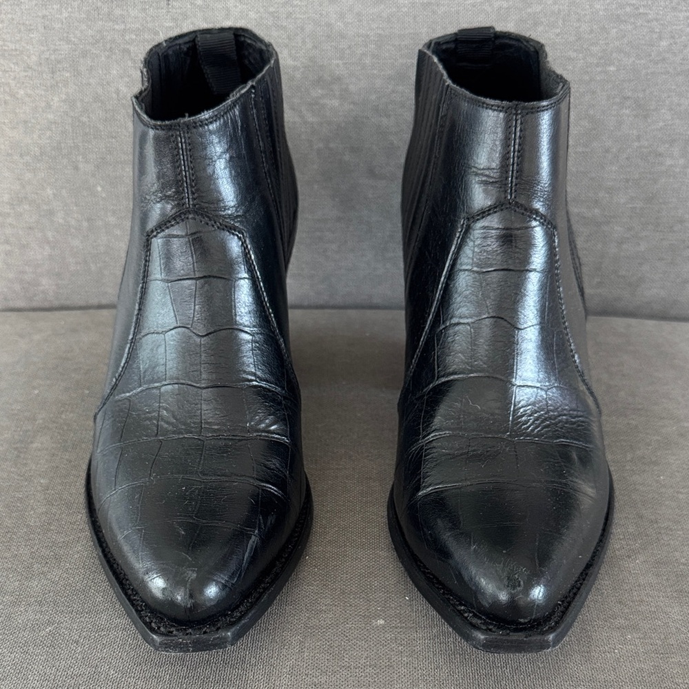 Celine Black Croc-Embossed Leather Ankle Boots